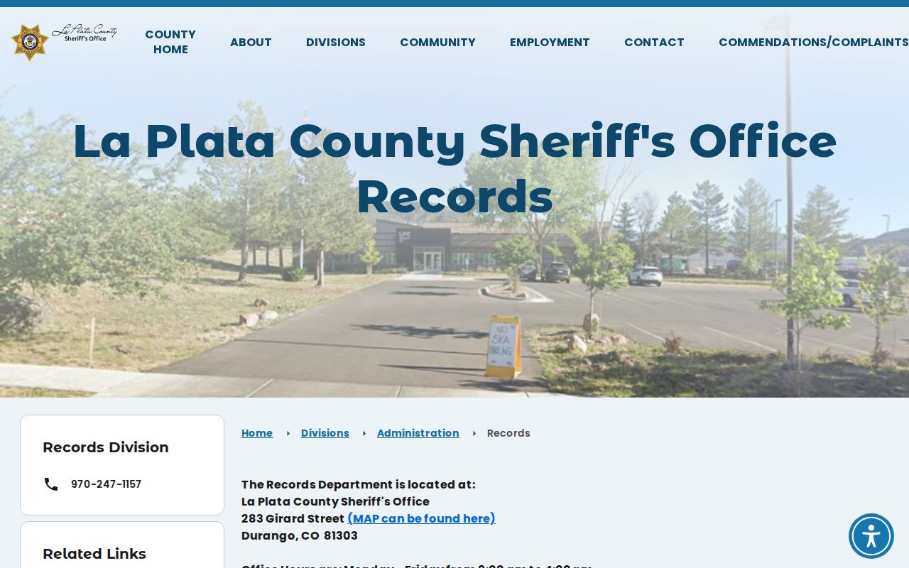 La Plata County arrest lookup Sheriff Records request page