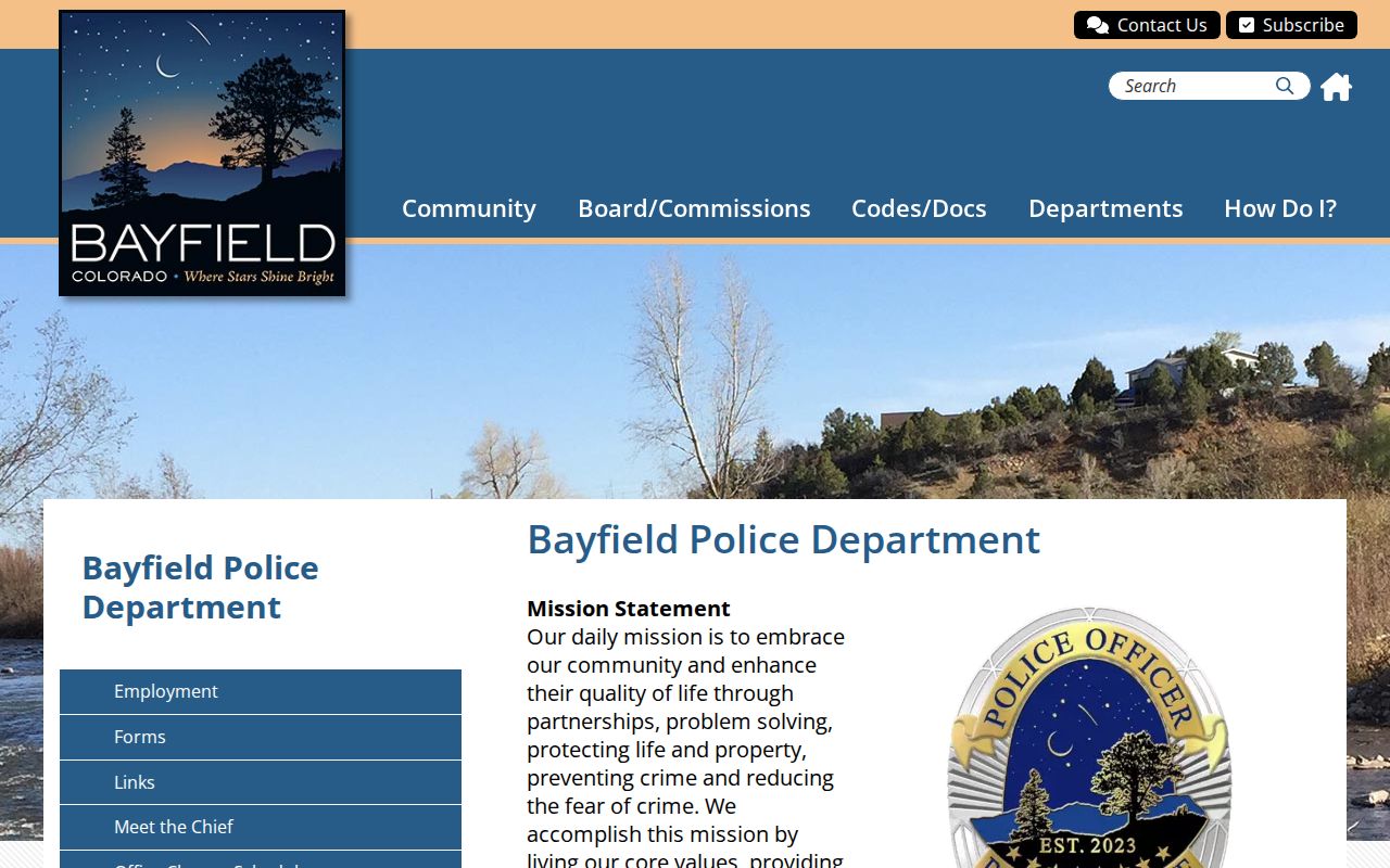 Bayfield Police Department criminal records office context