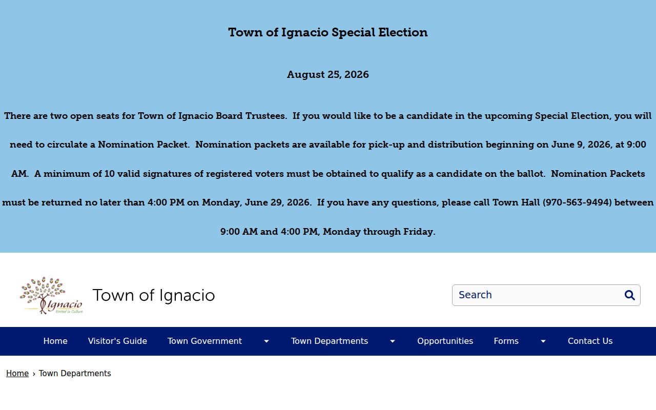 Ignacio criminal records route through town departments and municipal court