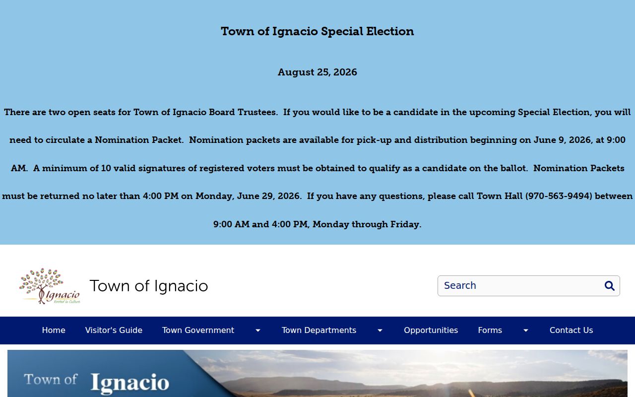 Ignacio Town Hall context for municipal criminal records requests