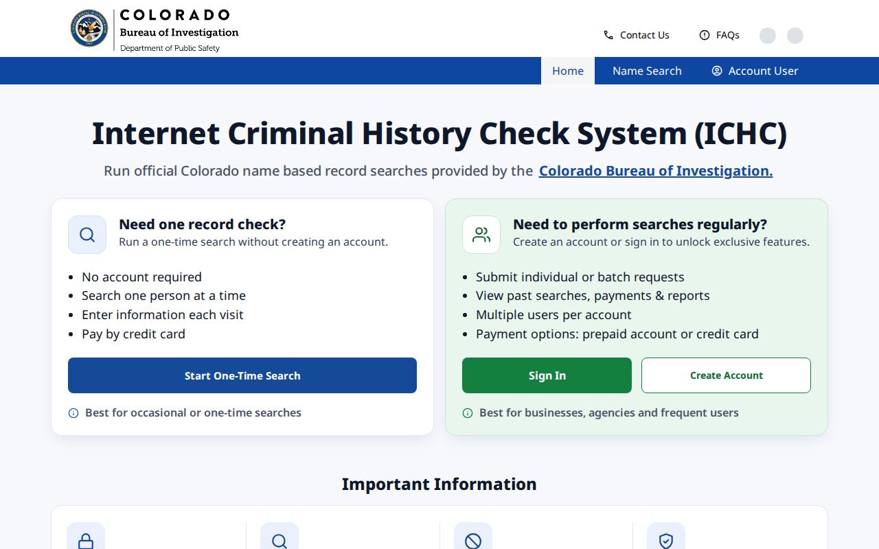 CBI ICHC search interface for La Plata County criminal history