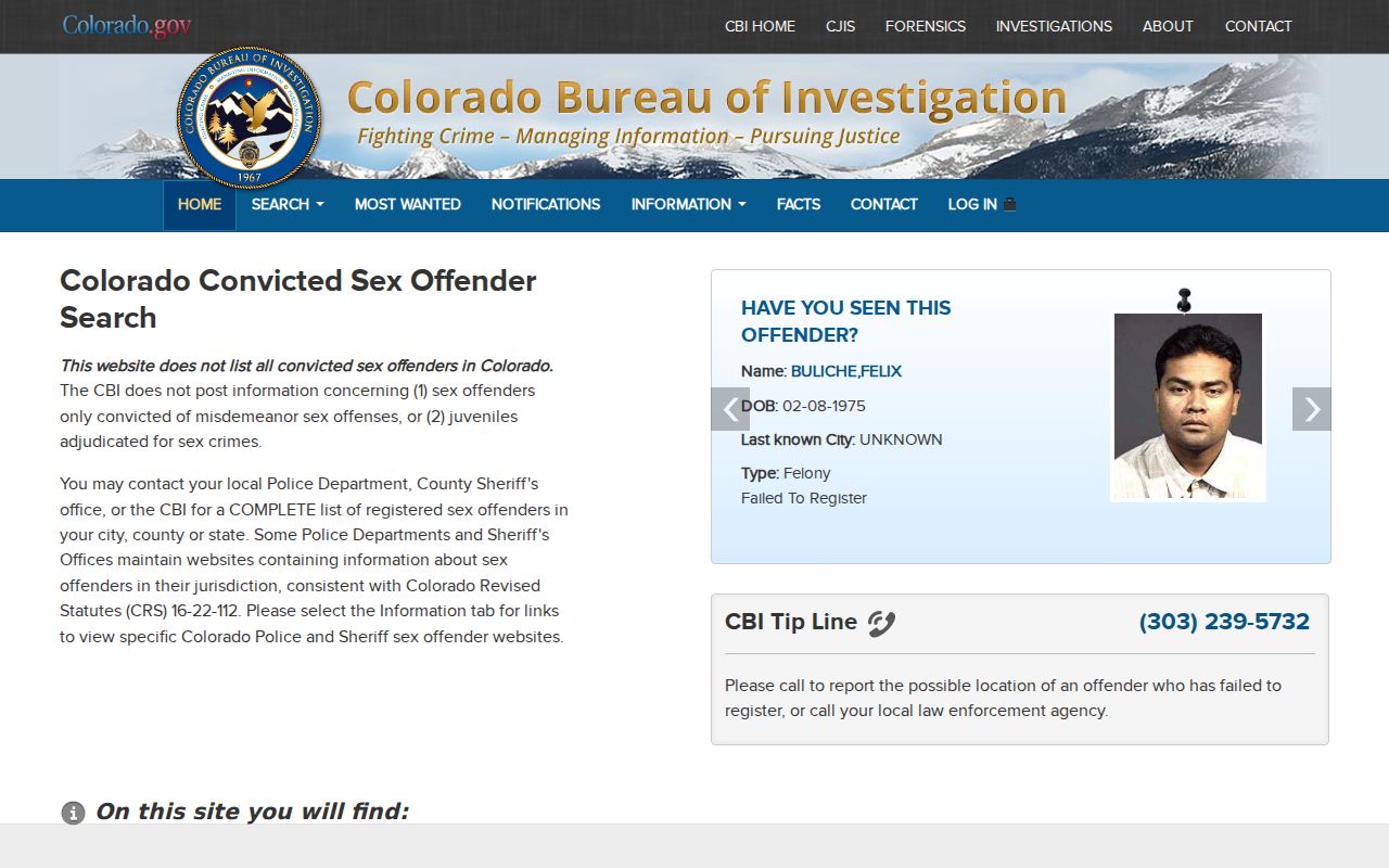 La Plata County sex offender search interface on the Colorado registry